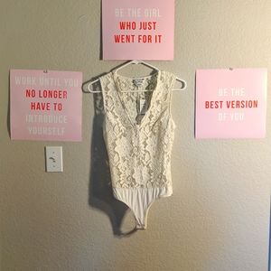 New Bebe full lace see through white bodysuit